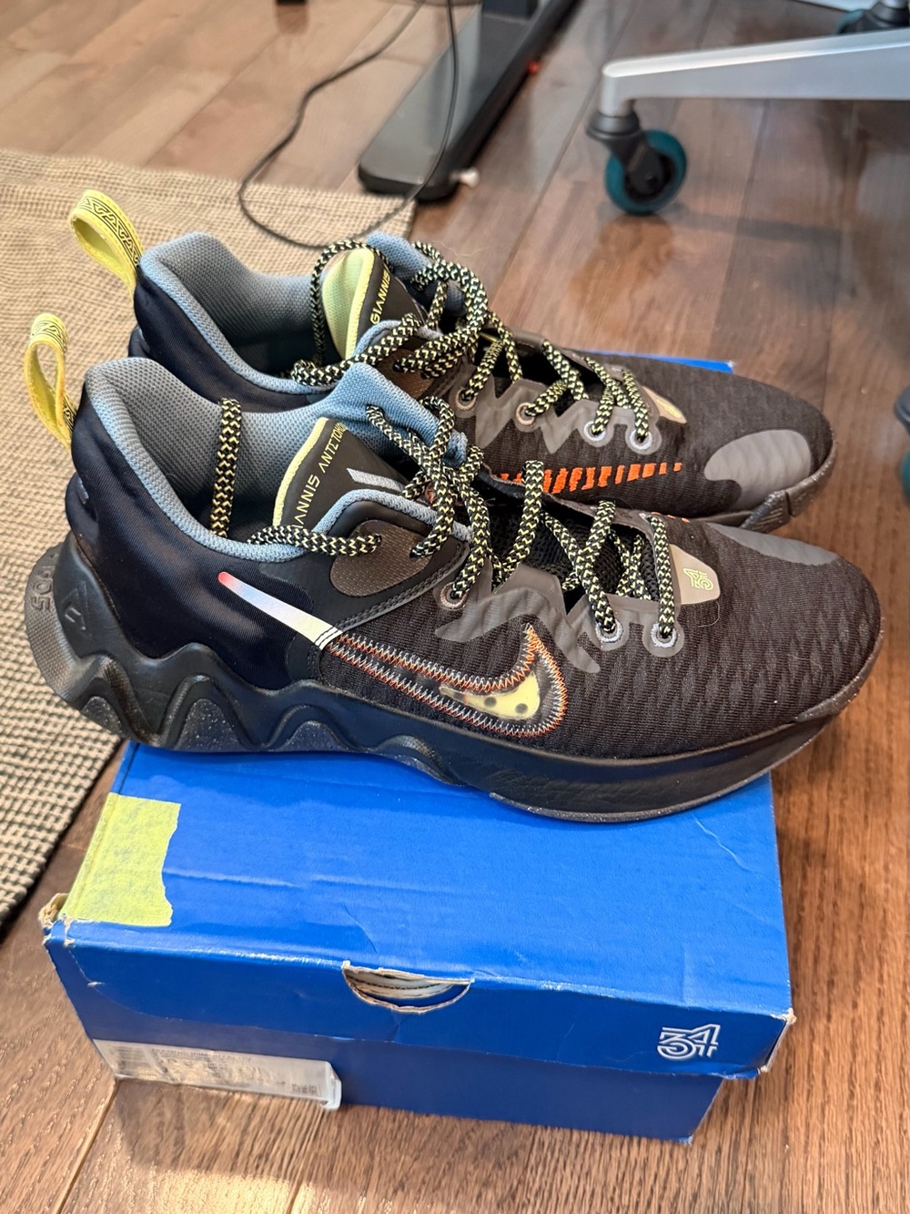 Men’s Giannis basketball Black/Gray Athletic Sneakers with Yellow Accents - Nike